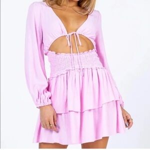 Princess Polly Pink Blush Long Sleeve Noel Mini Dress Cut out Smocked Size 6